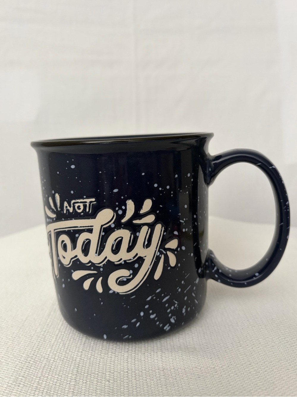Destination Holiday Not Today Navy Speckled Camp Mug (F279)